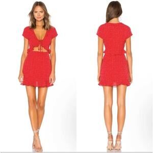 Superdown Revolve XS Red & White Ruffle Cutout Mercy Polka Dot Mini Dress